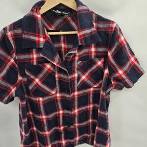 Astro Bettie by Starstruck Clothing Red Blue Button Down Top 2xl (Runs Small)